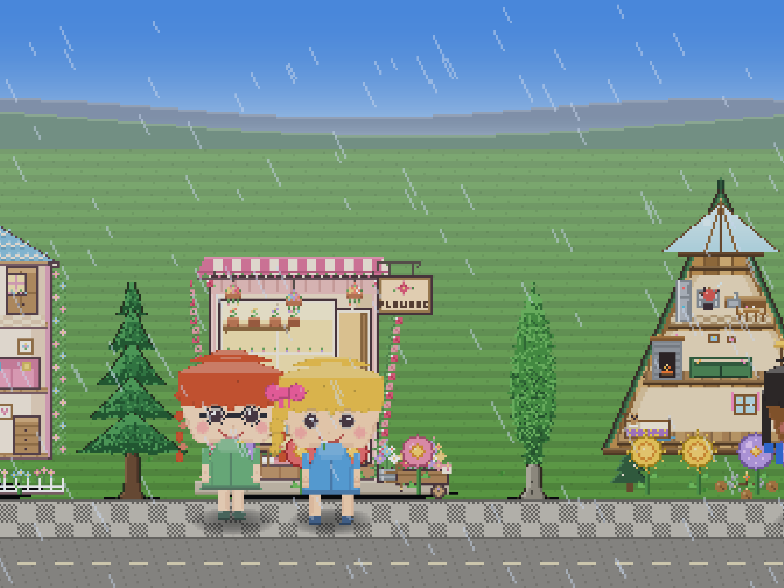 A gentle rainy day over the cozy street